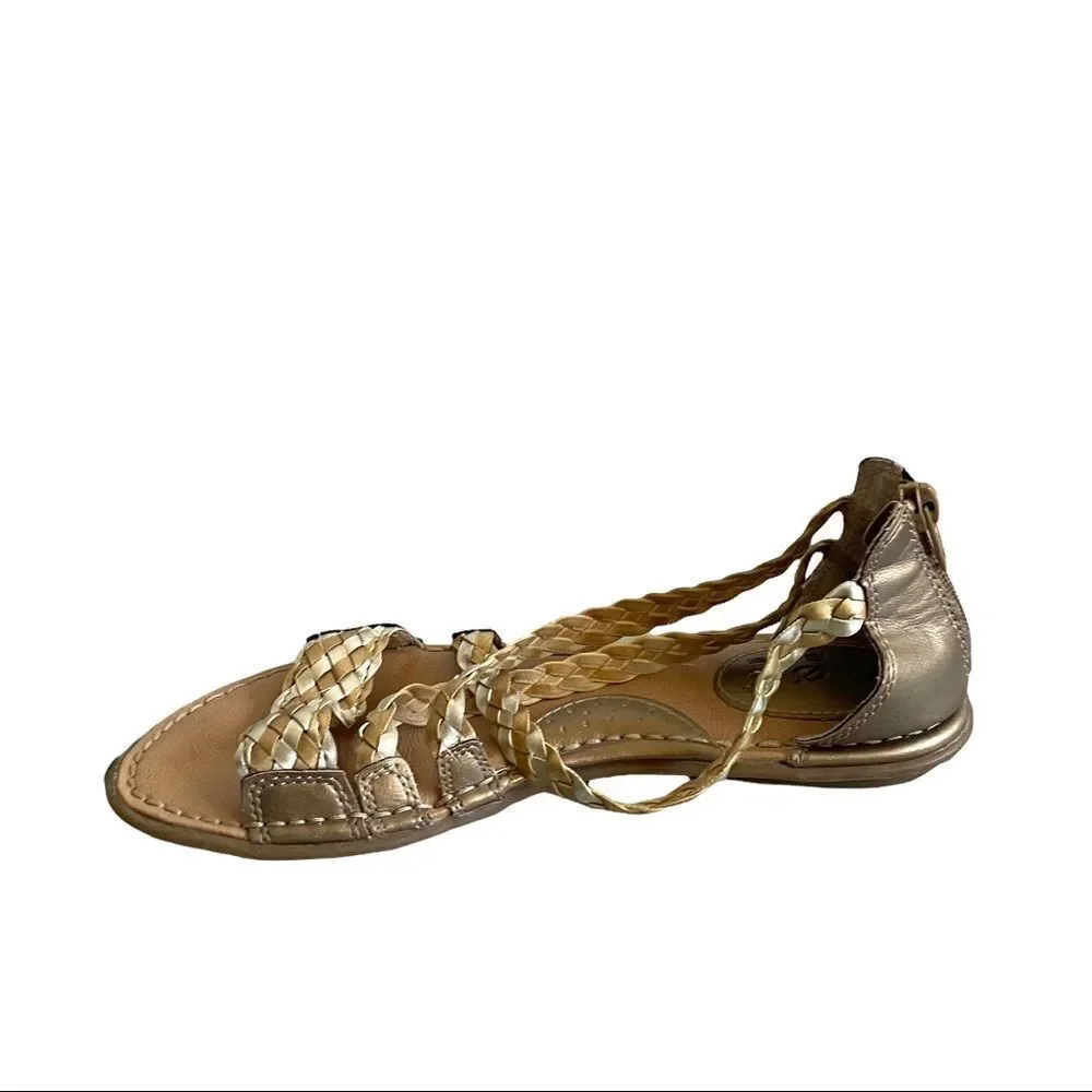 B.O.C BORN CONCEPT Metallic Gold Silver Woven Leather Flat Sandals 7